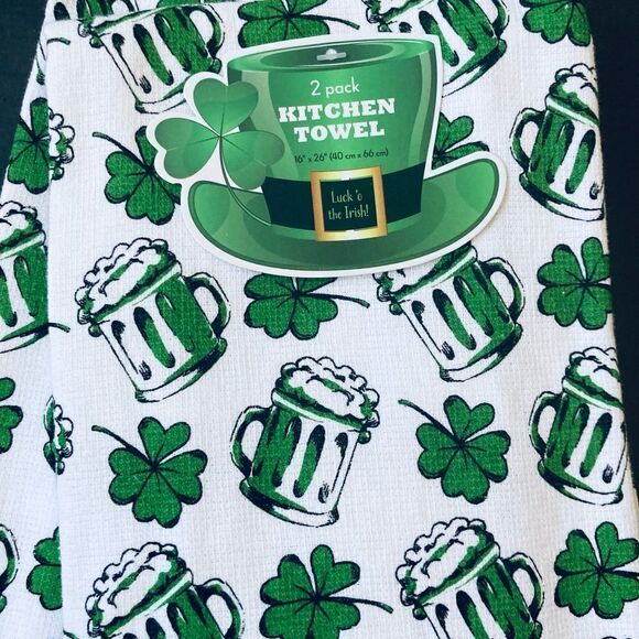 Shamrock Beer Mug St. Patrick’s Day Bar Towels Set - Picture 2 of 2
